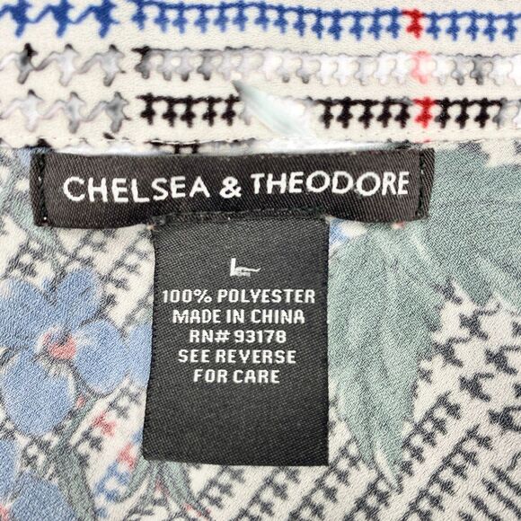 Chelsea & Theodore L Blouse Floral Houndstooth Button Front Layer Grandmacore - Picture 9 of 11